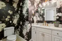 38 _ 31 Sandy Court _ Bathroom with floral wallpaper