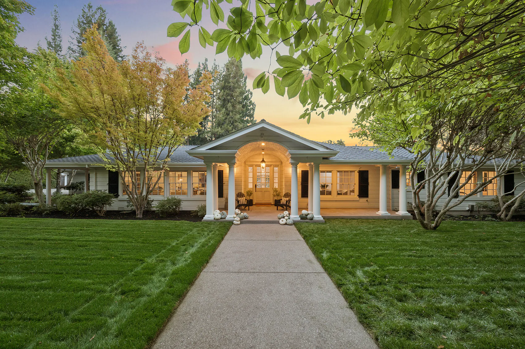 1 _ 3724 Happy Valley Road _ Front exterior with covered entry, walkway, lawn, and landscaping
