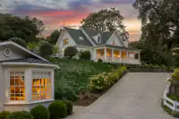 55 _ 1751 Reliez Valley Road _  Twilight view of the Main house with driveway and landscaping